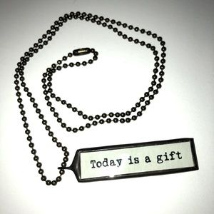 Ball chain necklace w/“Today is a gift” pendant, 14”, “aged bronze” color - NWOT
